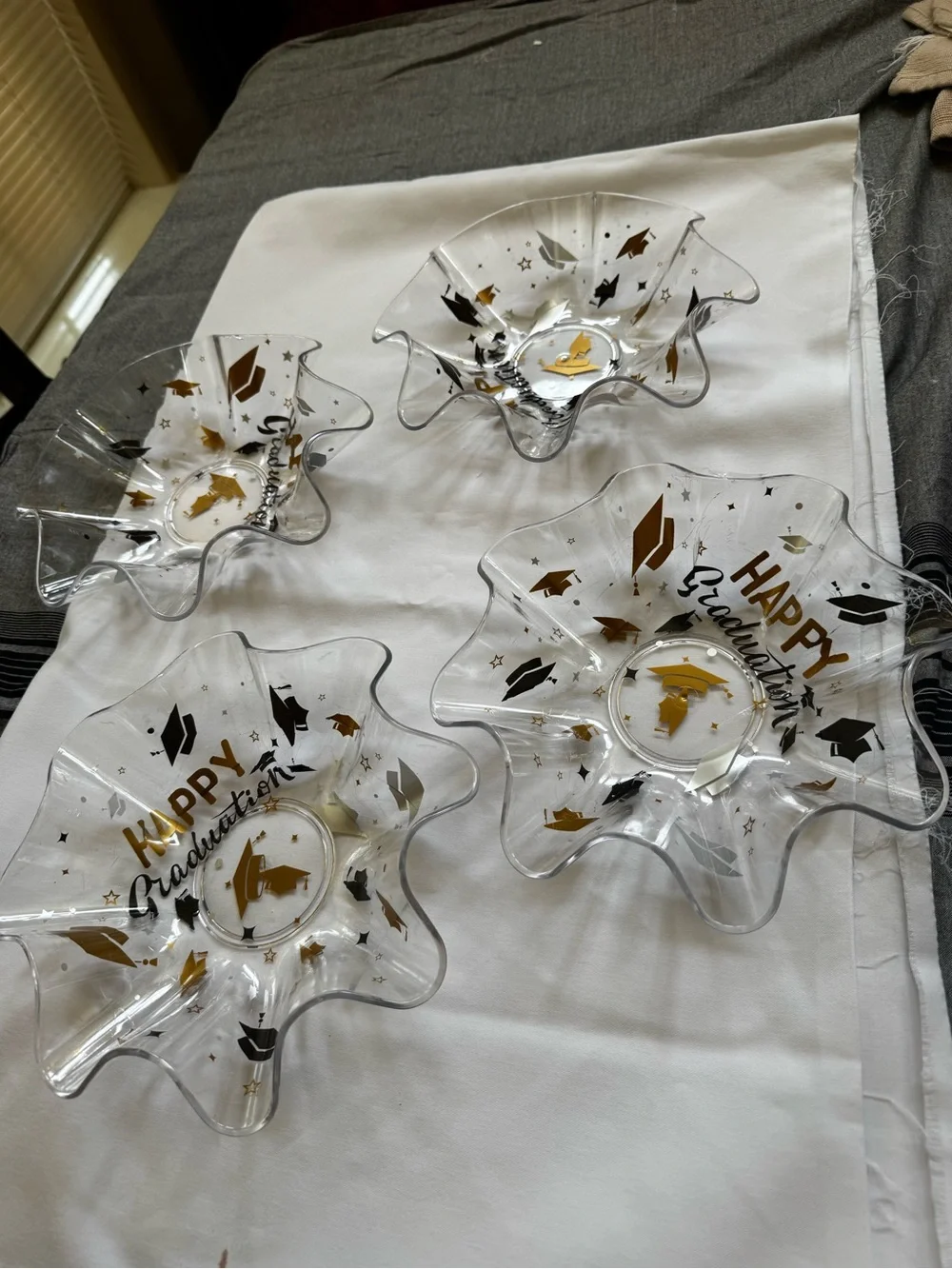 Happy Graduation Clear Serving Bowl Set with Gold & Black Cap Motif